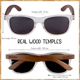 Woodies Polarized Walnut Wood Clear Frame Sunglasses for Men and Women | 100% UVA/UVB Ray Protection
