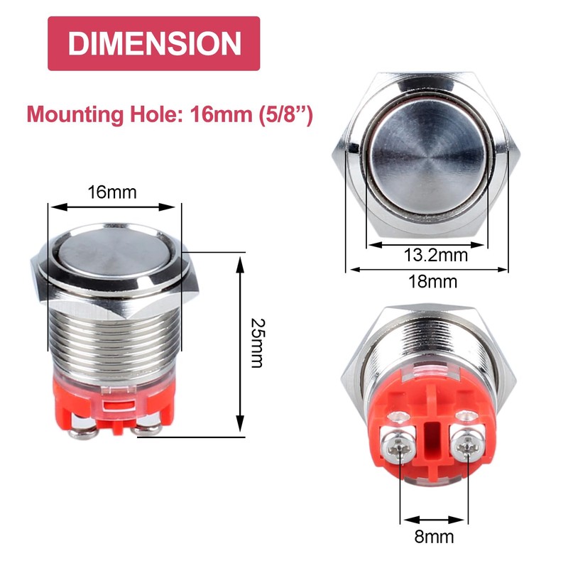 DMWD 16mm Heavy Duty Momentary Metal Push Button Switch Waterproof