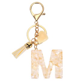 PATIKIL Alphabet Initial Letter Keychain, Resin Cute Keychains with Tassel Heart Letter M Pendant Charm for Women Key Purse Handbag Backpack Bag Accessories, Beige