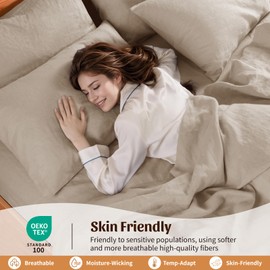 Shilucheng 100% French Linen Sheets - King Size Bed Sheets, Breathable & Cooling Pure Linen Sheets,Soft Durable and Tear Resistant -16 Inch Deep Pocket - 6Pcs (Linen, King)