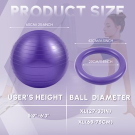 Blueweenly Yoga Ball Chair with Inflatable Stability Base Resistance Bands 65 cm Stability Ball Large Exercise Ball for Home Workout Office Desk Sitting Gym Fitness Back Pain Balance, Include Air Pump