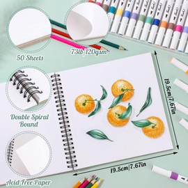 50 Sheets Marker Paper Pad, 7.6×7.6 Inch Bleedproof Art Sketch Pad, 73lb/120gsm Drawing Paper Spiral Sketch Book, Alcohol Marker Paper Painting Coloring Paper for Beginners, Artists, Gift, Christmas