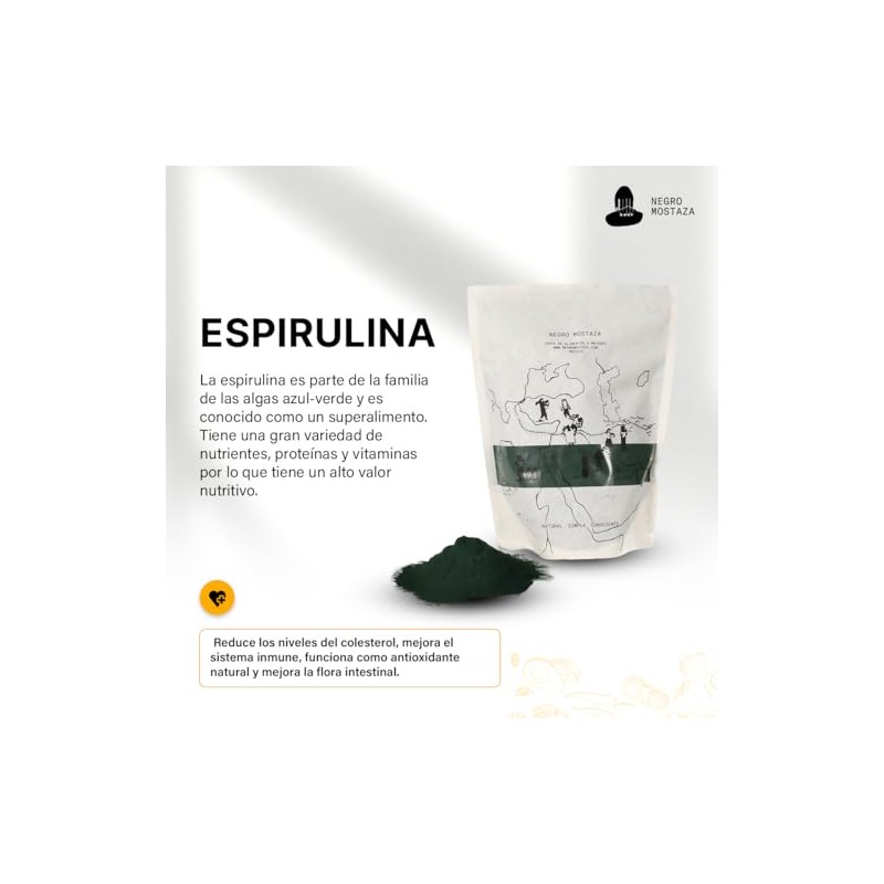 NEGRO MOSTAZA Espirulina en Polvo - bolsa de 500gr