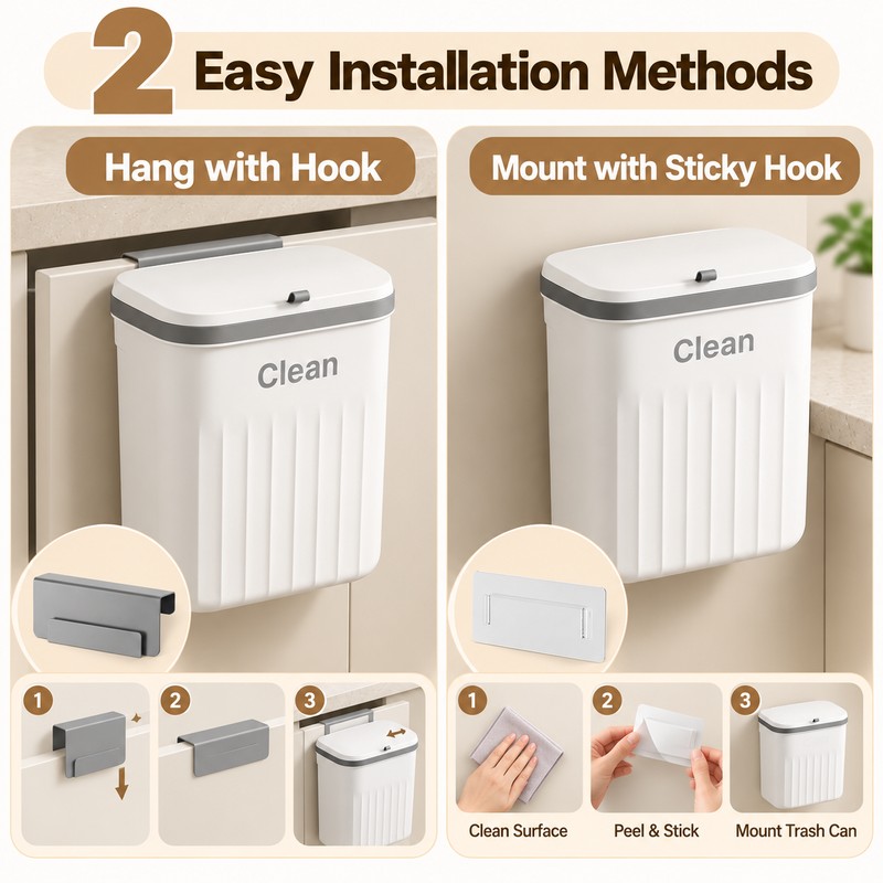 12L Hanging Kitchen Trash Can for Cabinet Doors – Space-Saving