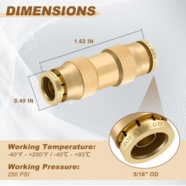 Boeray 5/16" Quick Push to Connect Fittings Brass Union Straight Joint DOT Approved 5pcs