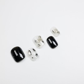 MAOLEETO Press on Nails, Short square Fake Nails Black and silver color blocking False Nails Middle Black Press on Nails for Women Girls Nail Art Decoration - Middle