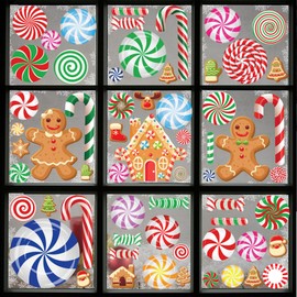 Christmas Window Clings for Glass Windows Double Sided 3D Christmas Window Stickers Candy Cane Window Clings 88 PCS Peppermint Window Decals Gingerbread Window Clings for Candyland Party Decorations