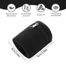 KEQAR 2pcs Zip Wrist Pouch, Sport Fitness Basketball Wrist Strap, Übung Strap für das Laufen, Handgelenk Brieftasche mit Schlüssel Zip Pouch (schwarz)