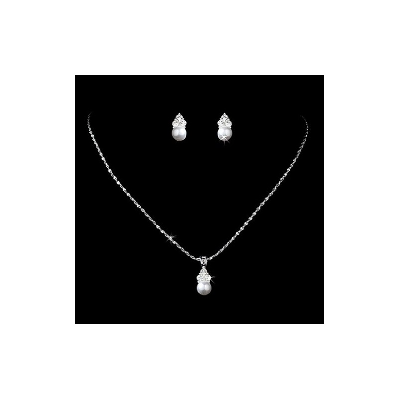 Accessoriesforever Bridal Wedding Prom Jewelry Set Crystal Rhinestone Pearl Simple