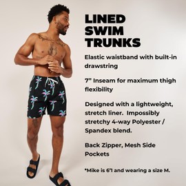 Chubbies Mens Swim Trunks 7'', Lined Classic 4-Way Stretch Mens Shorts, Board Shorts with Built-in Boxer Brief Liner, The Havana Nights, Large