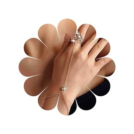 TseanYi Boho Crystal Slave Ring Bracelet Gold Rhinestone Leaf Finger Bracelet Vintage Leafs Slave Bracelet Open Ring Slave Bracelet Chain Handpiece Jewelry for Women