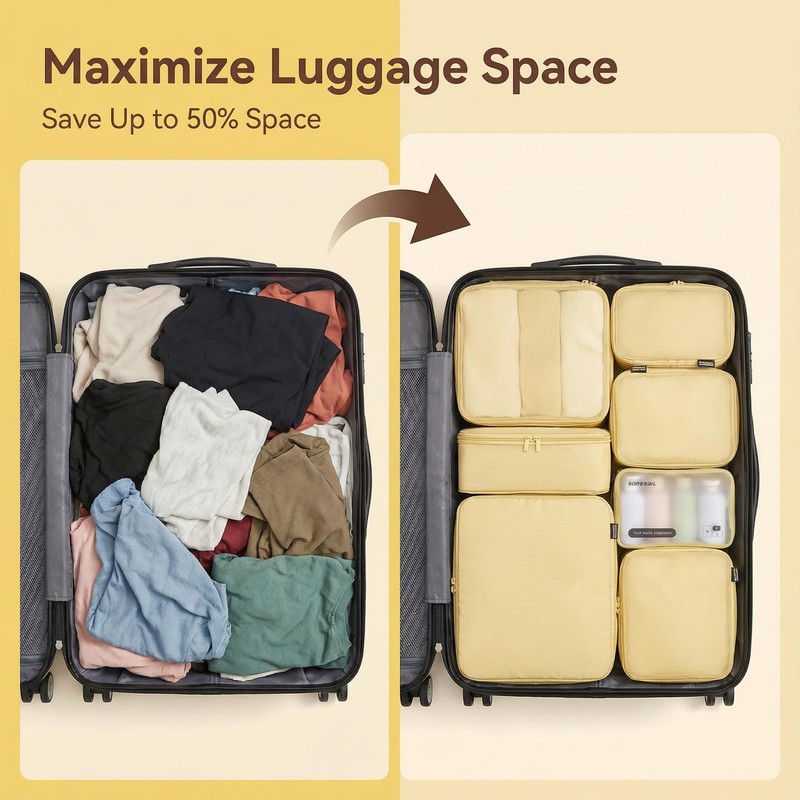 SOARSAIL 6 Set Compression Packing Cubes for 7–14 Day Travel,