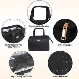 Jessica Simpson Insulated Wide Open Lunch Bag for Women for Work, Travel, Beach Leakproof Lunch Box for Picnics & Camping (Black)