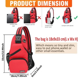 Sling Bag Brusttasche Rucksack Damen und Herren Oxford-Stoff Schulterrucksack Crossbody Bag Umhängetasche Sporttasche Casual Daypack für Outdoorsport, Reisen, Einkaufen (Rot)