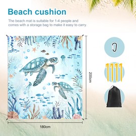 Cyleibe Strandmatten, sandfrei, Stranddecke, 180 x 200 cm, extra groß, leicht, Anti-Sandmatte, sanddicht, faltbar, Outdoor-Decke mit Eckbefestigungsschnallen, für Strand, Camping, Park, Picknick