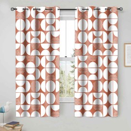 Retro Patterned Curtains 2 Panels, Modern Geometric Boho Circle Mid Century Blackout Curtain, Abstract Sunset Ocean Orange White Farmhouse Grommet Drapes for Living Room Bedroom Dining Room 42x63in