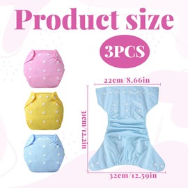 3Pcs Reusable Swim Nappy for Babies,Washable Swim Nappies,Adjustable Reusable Swim Nappies,Baby Swim Nappies for Swimming Lessons,Beach,and Pool Use,Fit for 0-3 Years(Blue, Pink, Yellow)