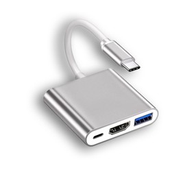 VGE 3-in-1 USB-C to HDMI Adapter 4K Ultra HD,5.0Gbps High-Speed Data Transfer, 100W PD Charging | Compatible with USB Keyboards, mice, TV, Projector, Monitor, Hard Drives, Laptop, Phone | Silver