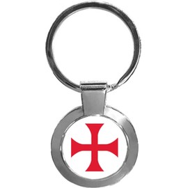 PJ4U Knights Templar Red Cross Luxury Round Shaped Metal Keyring In A Gift Box