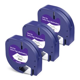 Meritom 3X Compatible Dymo Clear Label Tape for Dymo LetraTag Clear Plastic Tape 12mm x 4m for Dymo LetraTag Refills Black on Transparent 12267 S0721530 for Dymo LetraTag LT100H LT100T LT110T 200B XR