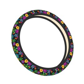 Hippie Flower Floral Steering Wheel Cover for Men Women Universal 15 Inch Car Accessories Interior Decor