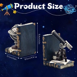 Decorative Bookends Vintage Armillary Sphere and Astronomical Telescope Antique Space Time Book Ends Heavy Duty Bookends Astronomy Decor for Shelves Home Office Decorations