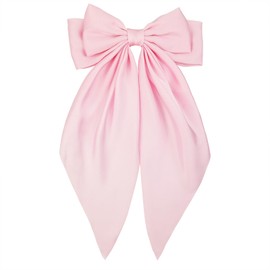 JGQUR Large Pink Satin Hair Bow Clip for Women Girls Oversized Long Tail Hair Accessory for Party, Outfits, Gift for Girls, 1-Pack