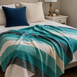 LATITUDE ZERO Alpaca Wool Throw Blanket | Warm, Ultra-Soft, Breathable, Non-Itchy Blanket-Throw | Hypoallergenic and Beautiful Fabric (Aquamarine)