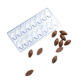 Restaurantware Pastry Tek 10.8 x 5.3 Inch Candy Molds 10 Cocoa Pod Chocolate Molds - 16 Cavities Freezer-Safe Clear Polycarbonate Dessert Molds Easy Release Food Grade