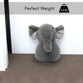 Decorative Elephant Door Stopper - Heavyweight 2.3 lb. Fabric Holder for Home and Office - Cute Animal Design to Keep Interior Doors Open, Prevent Damage, Protect Children & Pets - Gray