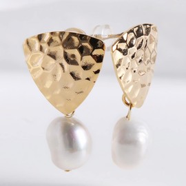 Guptue Gold Pearl Drop Earrings 14K Gold Plated Baroque Pearl Dangle Earrings Lightweight Fresh water pearl S925 silver needles Hypoallergenic Vintage Pearl Drop Earring