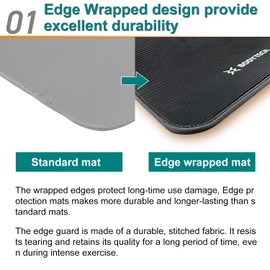 BODYTECH Exercise yoga mat with edge protection and extra wide 27.6 inches 1/2 inch thick Black/Gray Color