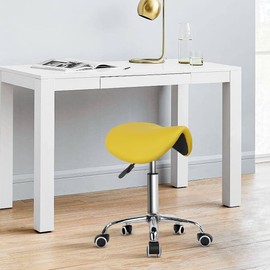 KKTONER Rolling Saddle Stool PU Leather Swivel Adjustable Rolling Stool with Wheels Salon Chair (Yellow)