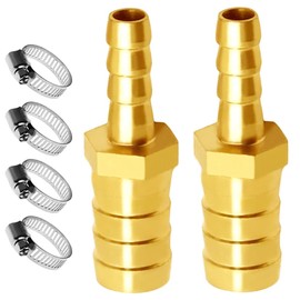 JoyTube Brass Hose Barb Reducer 1/2" to 5/16" ID Hose Barb Fitting Splicer Mender Union Air Water Fuel with Hose Clamps (Pack of 2)
