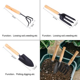 Garden tool set, 3-piece hand tool set, equipped with hand trowel, transplant trowel and cultivator hand rake with comfortable non-slip handles