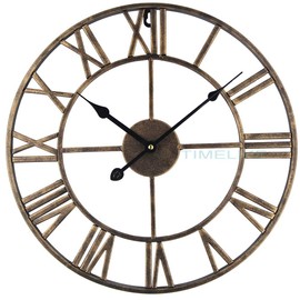 Timelike Large Roman Wall Clock, Rustic Vintage Metal Wall Clock Oversized Big Wall Clock Home Living Room Art Wall Decor (Gold, 16 Inch)