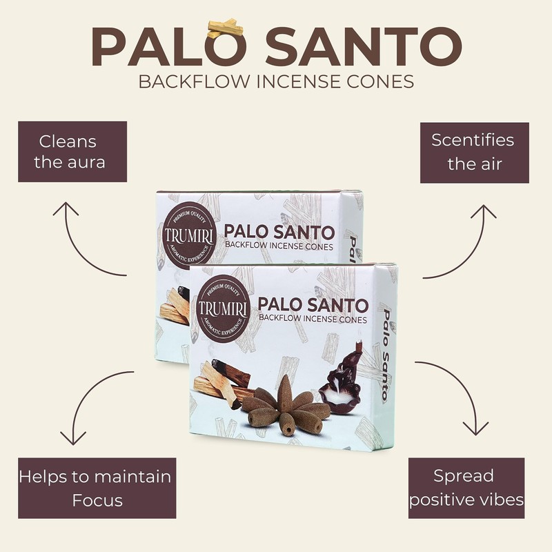 TRUMIRI Palo Santo Backflow Incense Cones - Total 20 Incense