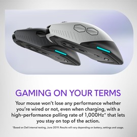 Alienware Wired/Wireless Gaming Mouse AW610M - 16000 DPI, Optical Sensor, Ambidextrous, 7 Buttons, 3-ZONE 16.8m AlienFX RGB Lighting, Edge-Free Design, Ergonomic - Lunar Light