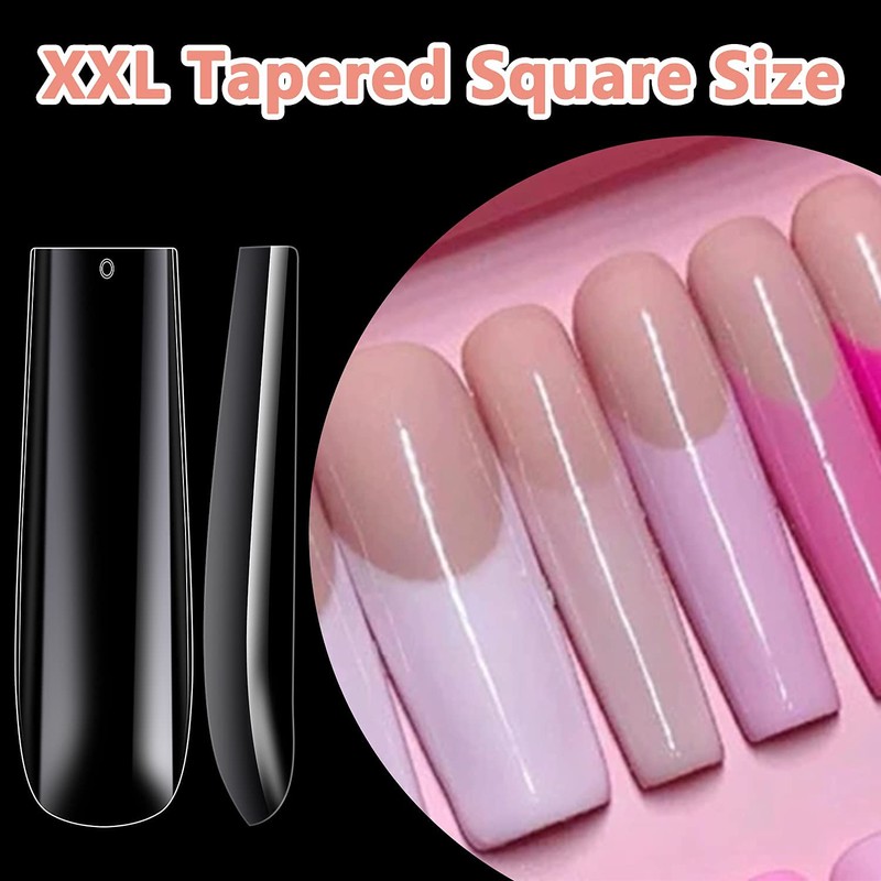 120 puntas de uñas extra largas con caja, transparentes XXL