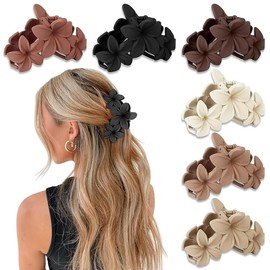 Non-Slip Matte Hawaiian Plumeria Large Claws Clips with Strong Hold, 6Pcs Large Plumeria Hair Clip Strong Hold Hair Claws,Strong Hold Hair Claws Hawaiian Hair Flower Clips Large Plumeria Hair Clips