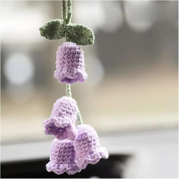 NoBrand Car Mirror Hanging Accessories, Lily Flower Handmade Knitted Vehicle