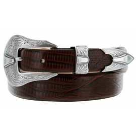 Colorado Silver Italian Calfskin Genuine Leather Dress Belt 1-1/8"(30mm) taper down to 1"(25mm) wide (Lizar Brown, 34)
