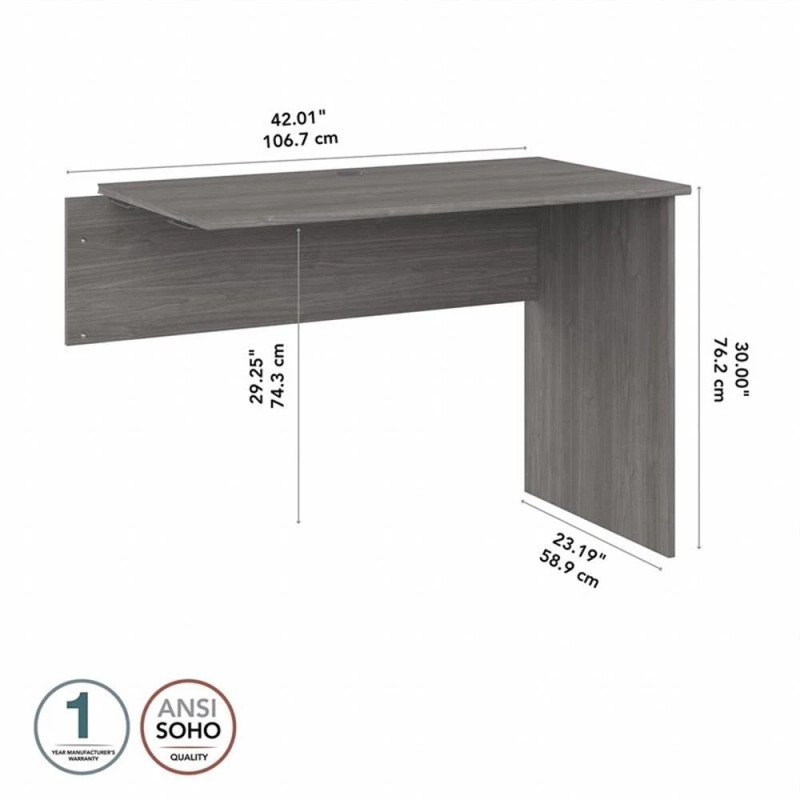 Pemberly Row Modern Desk Return in Modern Gray - Engineered