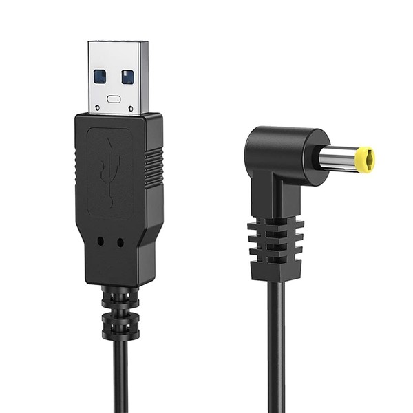 Emith USB (A) to DC Jack USB Charging Cable, L-Shaped Charging Cord, Compatible with Cameras (Right Angle/Outer Diameter: 1.7φ/Inner Diameter: 0.6 inches (1.7 mm)/Black/3.3 ft (1 m)