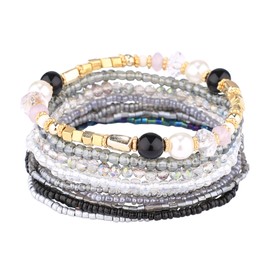 iYours 6 juegos de pulseras bohemias multicapa con borlas hechas a mano, pulseras envolventes para mujer, Sin gemas.