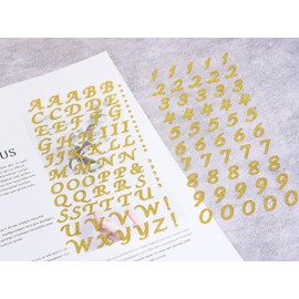 PPhtony 6 Sheets Glitter Alphabet Number Stickers Self-Adhesive Graduation Cap Letter Stickers for Scrapbooking Name Tag Labels Sign Jars Box Bottles Christmas Wedding Craft Decoration (Gold)