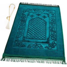 YAZEIN Muslim Prayer Rug with Tasbih Prayer Beads, Soft Large Prayer Matt Islam, Padded Islamic Prayer Mat Thick for Men and Women, Janamaz, Sajadah (Green)