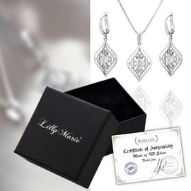 LillyMarie Women's 925 Sterling Silver Adjustable Snake Chain and Cubic Zirconia Pendant Jewellery Set, Sterling Silver, Cubic Zirconia