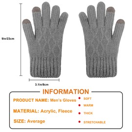 lifwimner Men's Winter Gloves Women's Fleece Thermal Warm Knitted Gloves Touchscreen Gifts for Men and Women for Leisure Outdoor Sports, gray