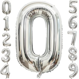 40 Inch Number Balloons Silver Birthday Balloons 0 Number Foil Balloons Birthday Happy Birthday Decoration Wedding Anniversary (0, Silver)